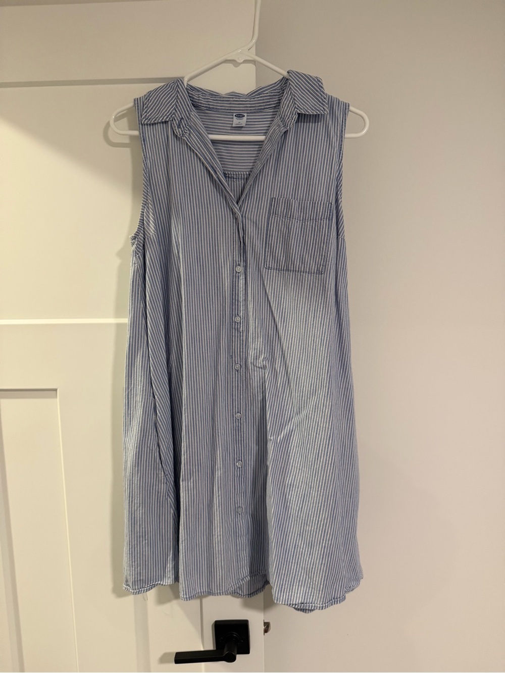 Old Navy Blue and White Striped Sleeveless Shirt Dress